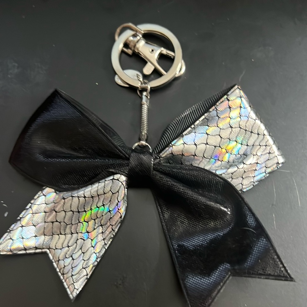 Mini cheer bow keychain or bag decor.